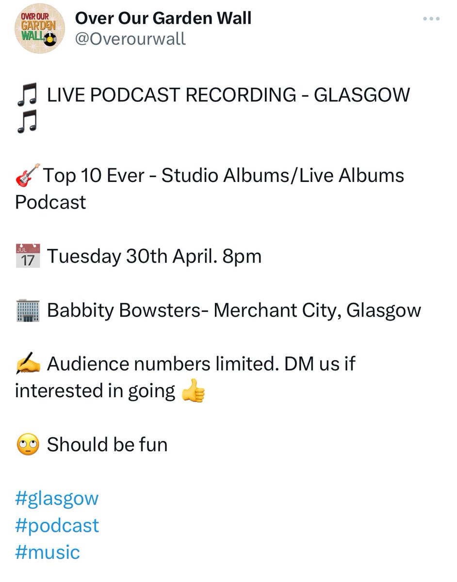 🎵 LIVE PODCAST IN GLASGOW - POSTPONED 🎵 😢 Due to some last minute hitches, we have taken a rain-check in for our planned music podcast in Raintown. 🫡 Apols to all that were coming- we will do one later in year! 🗳️ Meantime, voting on best compilation albums coming soon 🙄