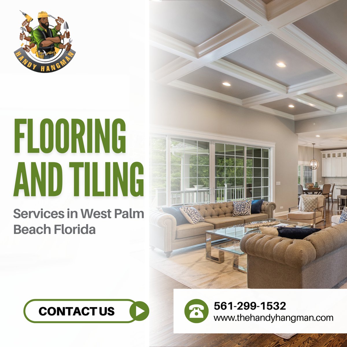 Revamp your home with top-notch flooring and tiling services in West Palm Beach, Florida! Discover more at thehandyhangman.com #WestPalmBeach #FlooringServices #TilingServices #HomeRenovation #InteriorDesign #FlooringIdeas #TileDesign #HomeImprovement #FloridaLiving #Home