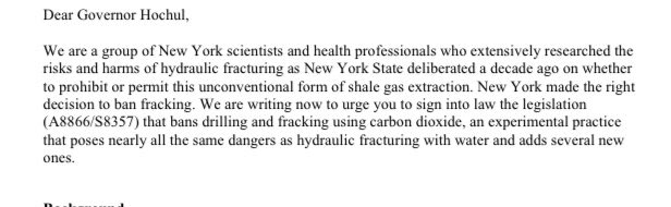 NEW: NYS health professionals and climate scientists have submitted a letter to @GovKathyHochul summarizing the many dangers of CO2 fracking, urging her to sign the ban. Signatories include @howarth_cornell @twinbart @KathyKeeper9 and me. Full text: concernedhealthny.org/wp-content/upl…