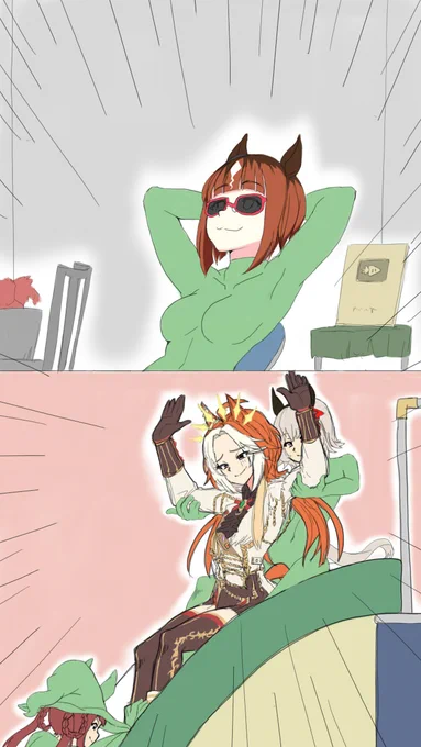 何かに気がつくトランセンド(4/4) #ウマ娘 #トランセンド #オルフェーヴル #スイープトウショウ #カレンチャン 