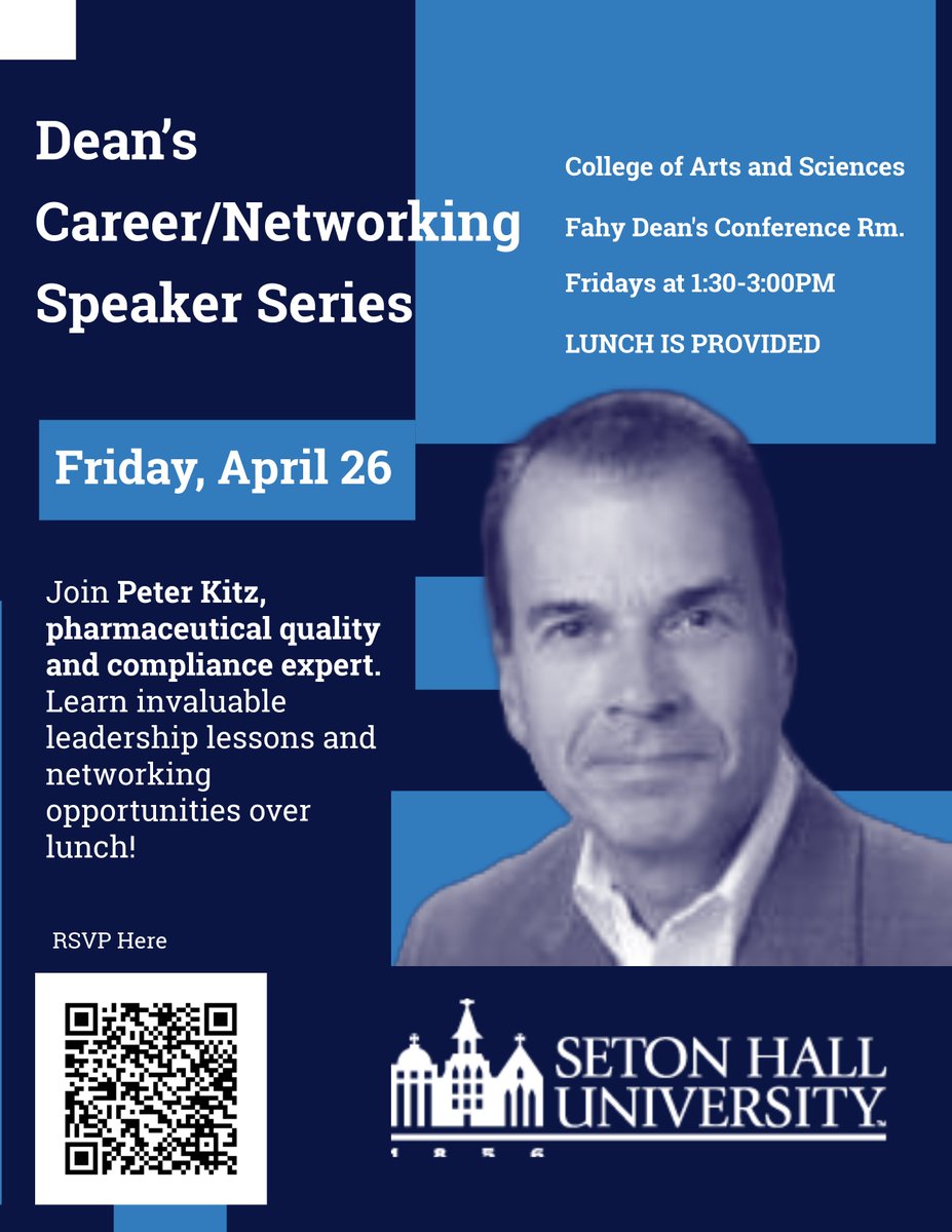 Join us this Friday for our weekly Dean Speaker Series. This week's guest speaker is Peter Kitz, a pharmaceutical quality and compliance expert. Remember to register now; spots fill up fast! We hope to see everyone there on Friday at 1:30.