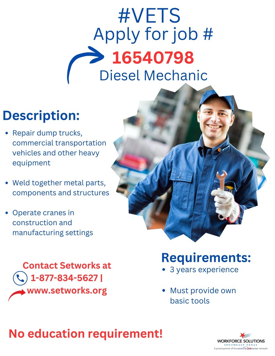 #VETS Apply for job #16540798. Contact SETWORKS at 1-877-834-5627 or setworks.org for assistance!