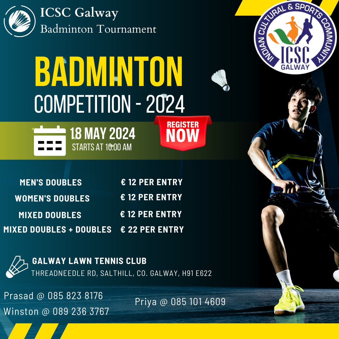 icscgalway's tweet photo. Secure your spot by registering your names along with payment to:

Prasad: 0858238176
Winston: 0892363767
Priya: 0851014609

#ICSCGalway #BadmintonTournament #GalwaySports #Badminton #JoinTheAction 🏸🏆 https://t.co/Ha7B5dUIqv