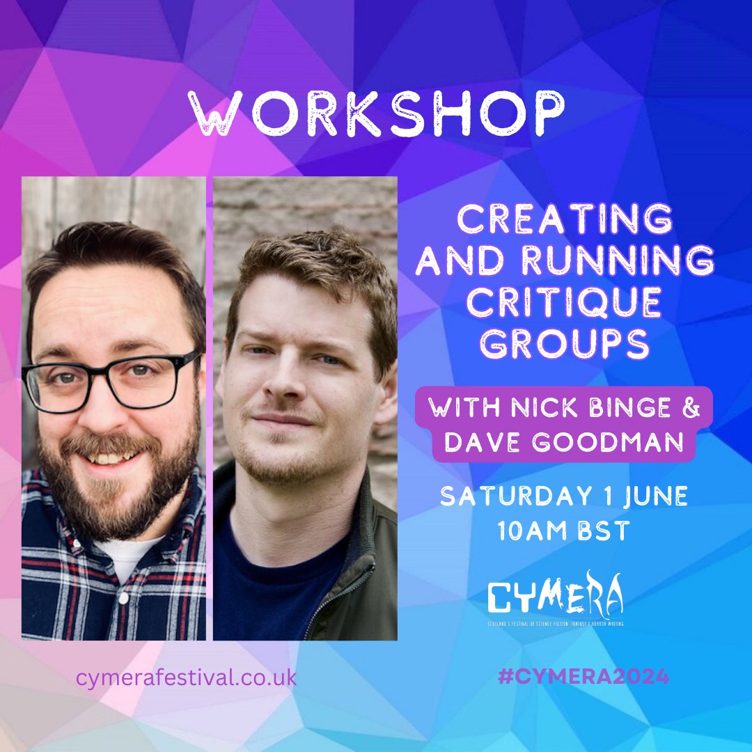 How do you find great feedback partners, run effective critique groups and build the communities and connections that will help you thrive as a writer? Join novelists @BingeWriting & @WordsByGoodman for their critique group workshop at #Cymera2024: cymerafestival.co.uk/cymera2024-eve…