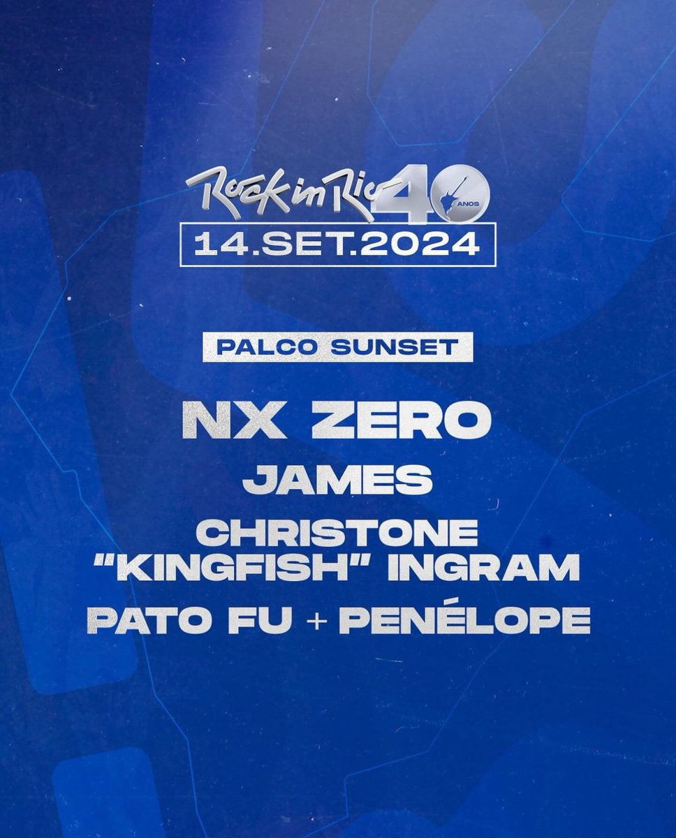 Buenas tardessss 💎🔥💎 Esta OFICIALMENTE lançada a escalação 📋 do #palcosunset dia 14/09 do @rockinrio especial de 40 anos! Tá ansioso? A gente também!!! 😀 Conta ai nos comentários se vc já garantiu o seu 🎟️ para celebrar 4 décadas do maior festival do 🌎 com o #nx 👊🏻…