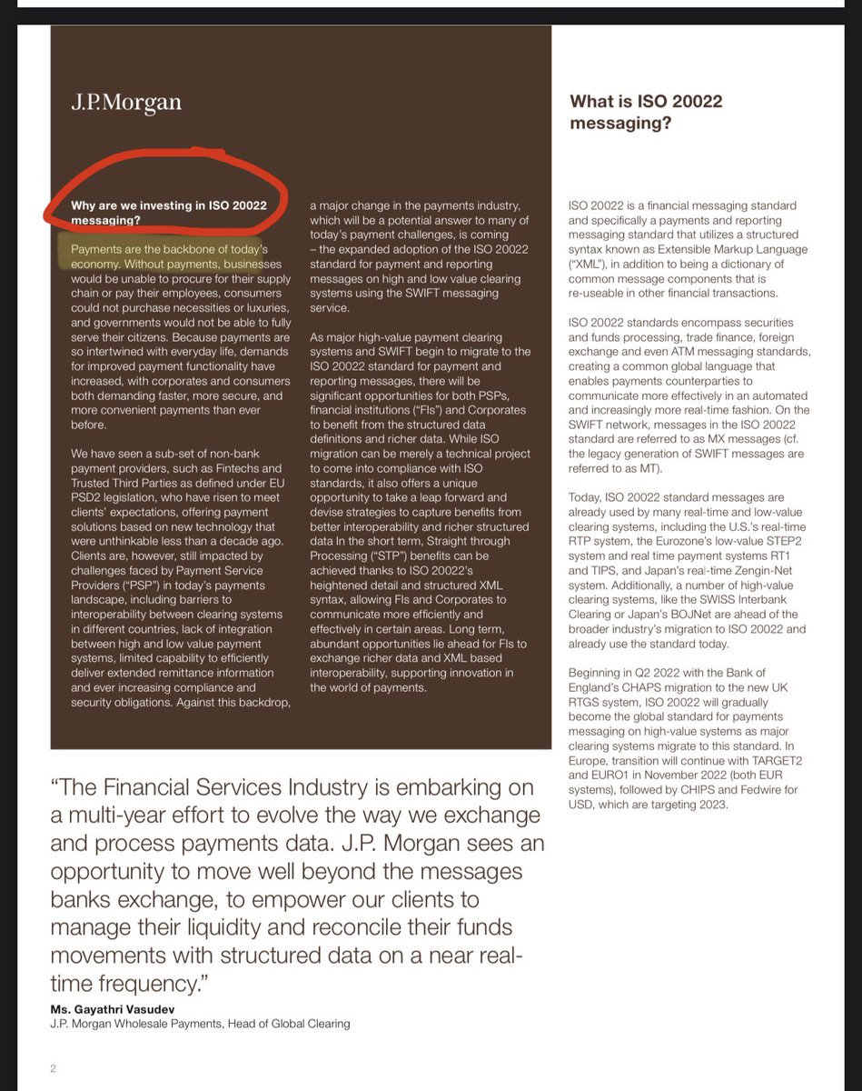 J.P Morgan: “We Are investing into ISO 20022 messaging because payments are the backbone of Today’s Economy”🔑 Even the World’s Largest Financial Institution Said they are “investing” directly into the new Global Payment Messaging Standard 🎯