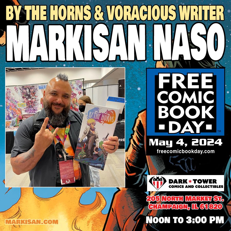 I’ll be hanging out and signing books at #darktowercomics in Champaign, IL for @Freecomicbook day! @scoutcomics @BYTHEHORNScomic @VoraciousComic #bythehorns #voracious #freecomicbookday #fcbd #comics #indiecomics #darktowercomics #maythefourthbewithyou