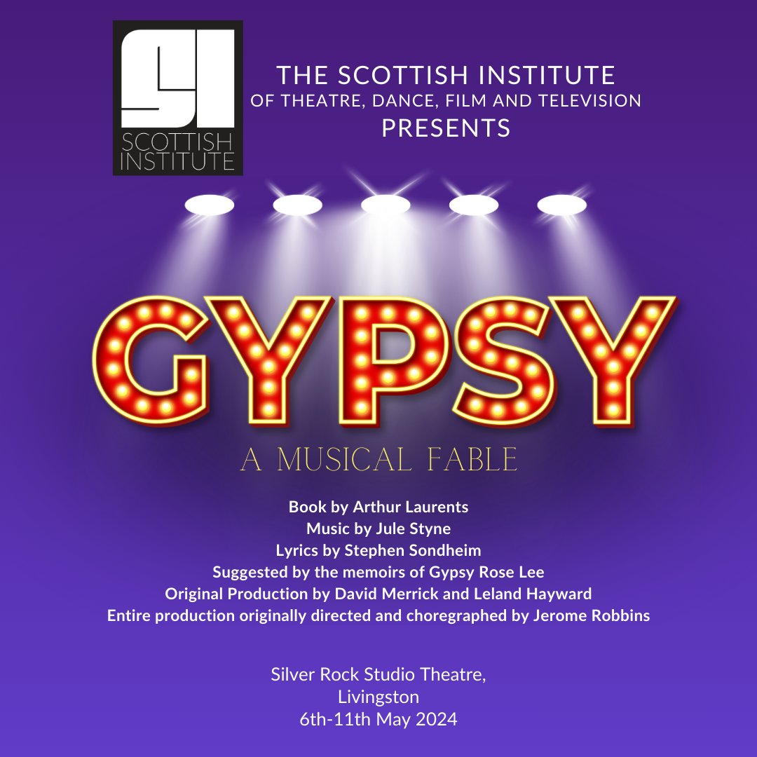 Last but not least, in the incredible 3rd year showcases this May are our BA #musicaltheatre students with #Gypsy, a heart-wrenching production directed by Broadway's @charlesbrunton and choreographed by #Wicked's Carly Anderson💃 Get your tickets now! ticketsource.co.uk/thescottishins…