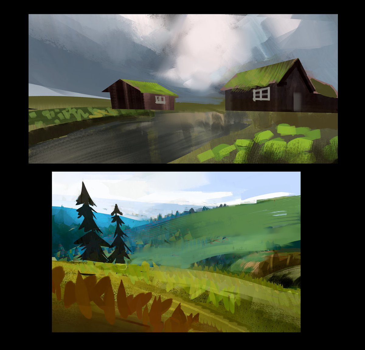 milton1701's tweet photo. Hello :) here's some studies from mapcrunch's references. With more stylisation than usual.
#visdev #colorstudies #dailyart #noai #colorsketches #mapcrunch #virtualpleinair #2danimation #ArtistOnTwitter https://t.co/BPvsPvo3yw