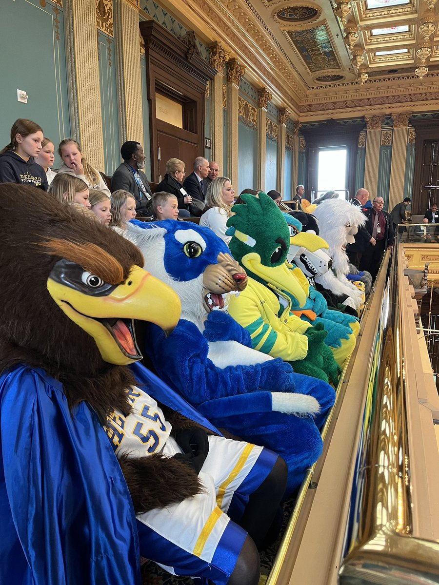 Day 24 of #CommunityCollegeMonth—@MIColleges mascots being recognized during a session at the @micapitol!