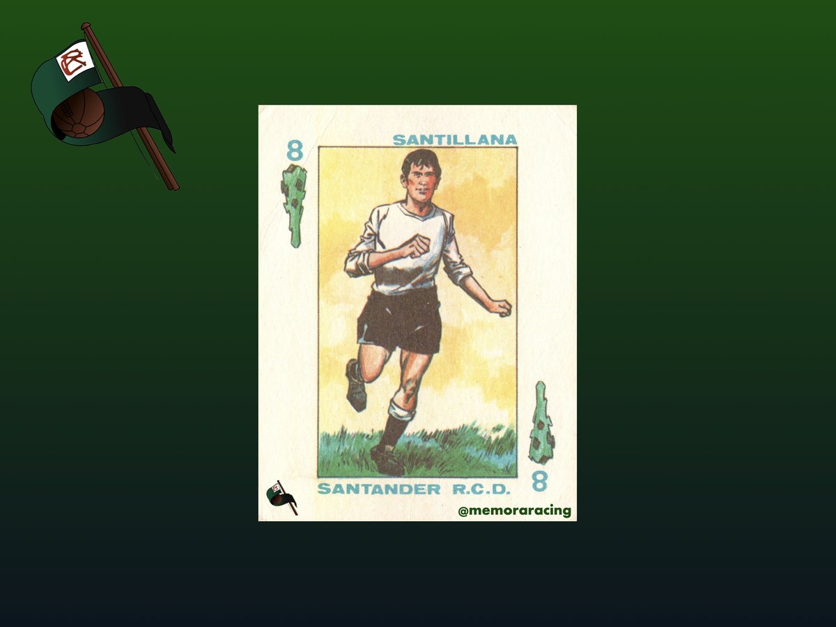 El paso de Carlos Alonso 'Santillana' por el @realracingclub fue efímero. Sin embargo, en la única temporada que jugó de verdiblanco (1970-71), fue pichichi de 2ª División con 17 goles.
Solo conocemos un cromo de Santillana en el Racing (una carta de Gigarpe y con un error...).