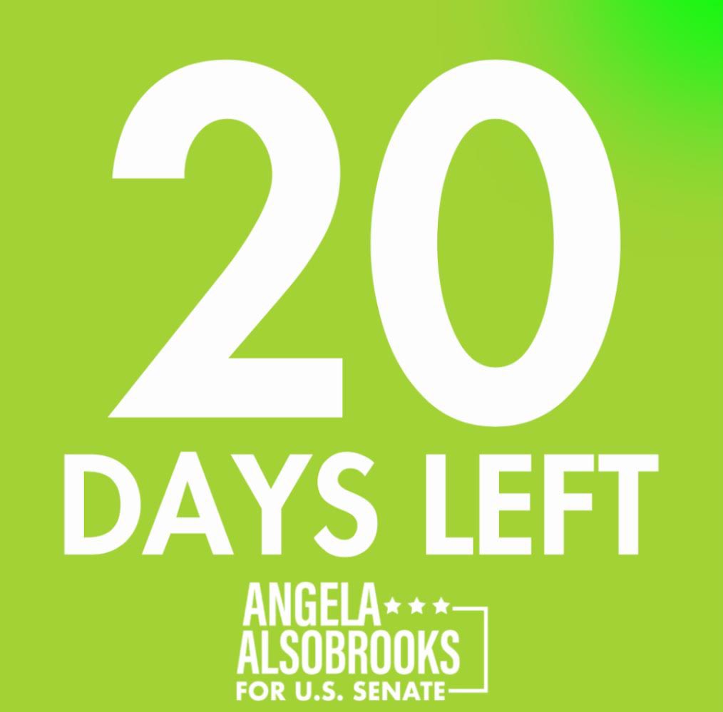 20 DAYS LEFT UNTIL THE MAY 14TH PRIMARY! #TEAMALSOBROOKS is fired up and will take that energy to the polls. It is power of MANY over money that will get us through! Join our movement - angelaalsobrooks.com/volunteer