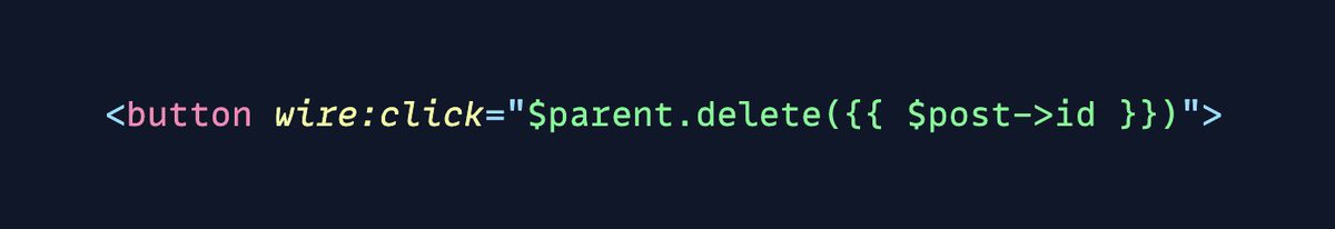 dasundev's tweet image. The Livewire's "$parent" thing is super sexy!
"If you need an item to delete itself? no problem, call delete() on the parent from the child and pass in the id:"
- Tip from Caleb's newsletter.
