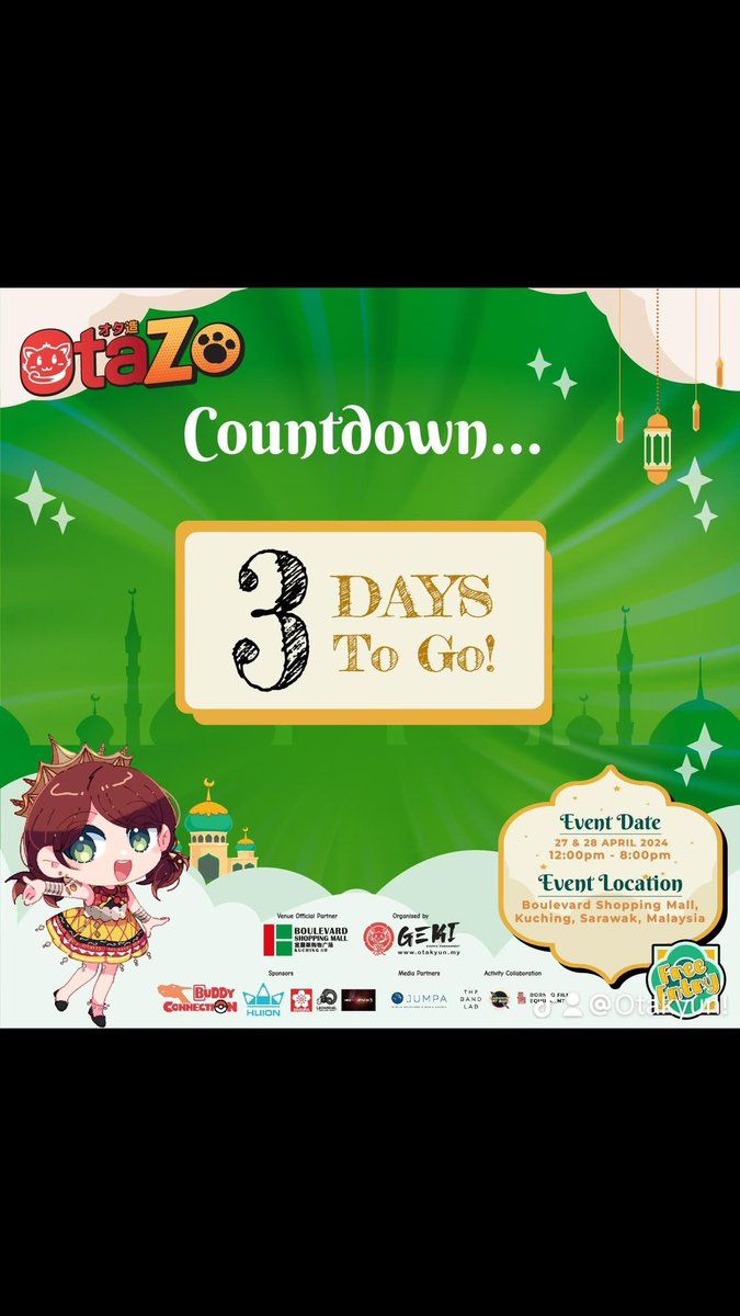 Countdown! 3️⃣ DAYS to go! 📣
#OtaZo2024 #ACG #ACGEvent #SarawakACG #KuchingEvents #Cosplay #Art #Hobbies