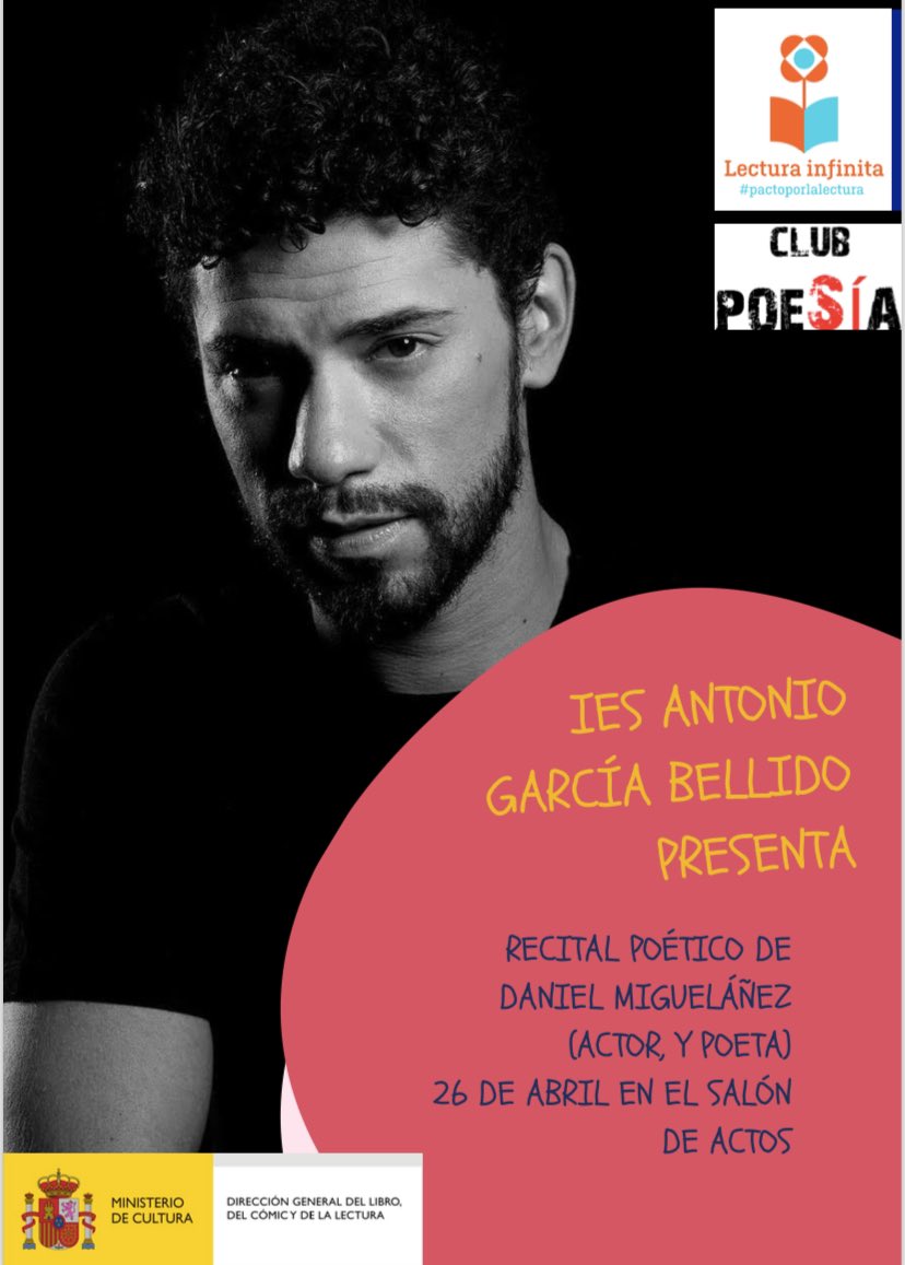 📣📖 Daniel Migueláñez 🔝🔝🔝nos visitará de nuevo este viernes 26 de abril. ¡ NO te lo pierdas! 
#ministeriodecultura @culturagob #clubpoesia #pactoporlalectura #recitalpoético #danielmigueláñez #somosbellido #embellídate