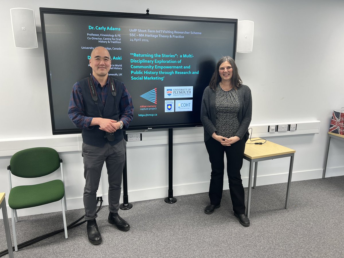 Dr. Darren Aoki and Dr. Carly Adams leading a workshop on ‘Returning the Stories’: a Multidisciplinary Exploration of Community Empowerment and Public History <a href="/PlymUni/">University of Plymouth</a> <a href="/uLethbridge/">ULethbridge</a>
