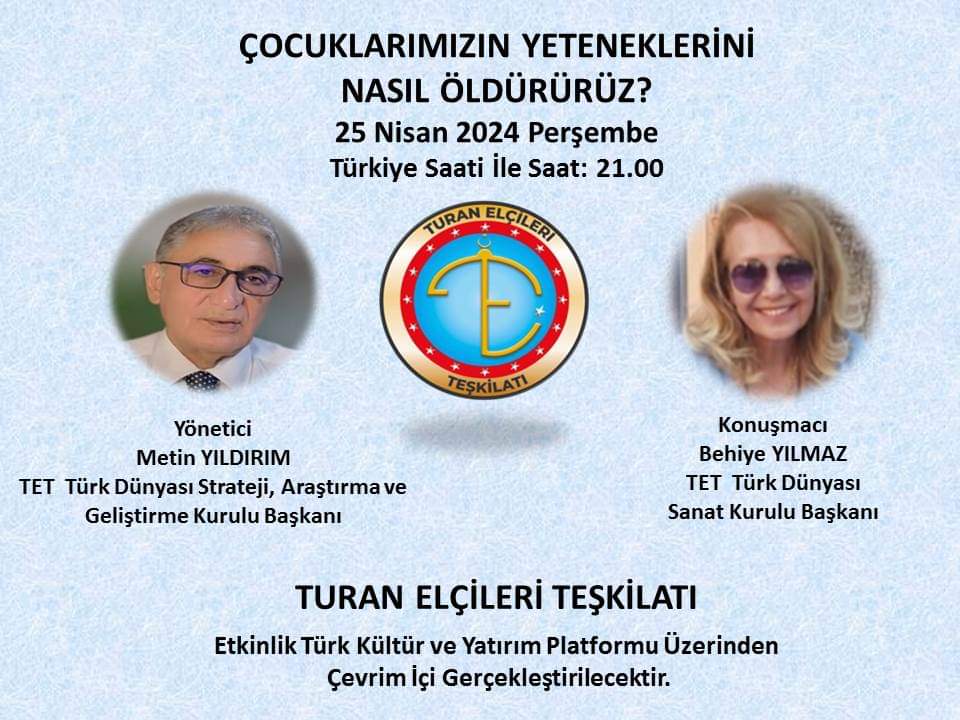 ÇOCUKLARIMIZIN YETENEKLERİNİ NASIL ÖLDÜRÜRÜZ?

İlgili Linkler:

1. Oturum 

us04web.zoom.us/j/5044817712?p…

Toplantı Kimliği: 504 481 7712
Parola: tet1

2.oturum (21:40): 

us04web.zoom.us/j/71067383135?…

Toplantı Kimliği: 710 6738 3135
Parola: tet2