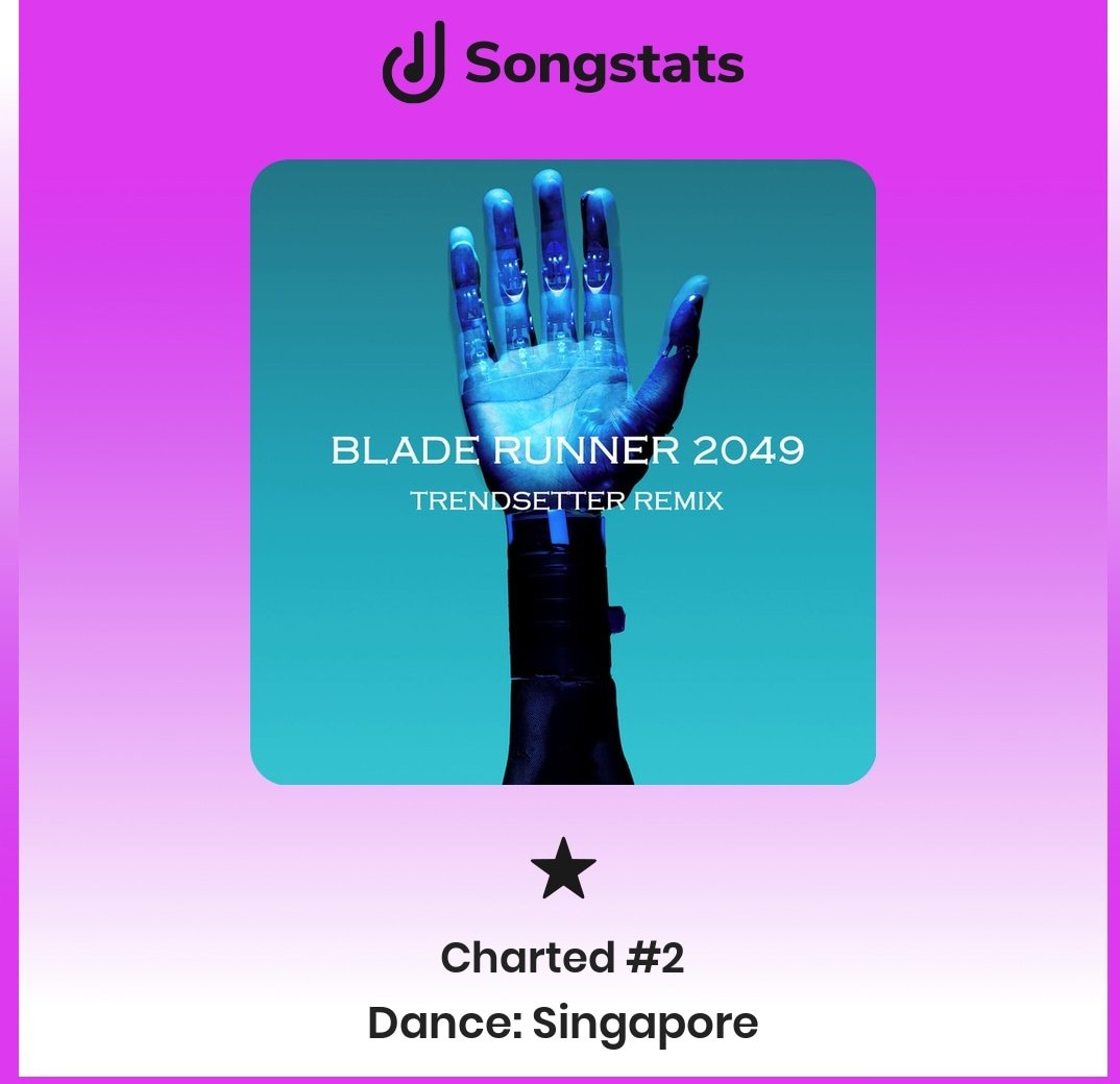 Thank you Singapore!❤️❤️ My remix on Magnus Deus - Blade Runner 2049 was #2 on @AppleMusic in Singapore! 🤯⚠️ and thank you @SongstatsApp for keeping track 🙏👏💪 #Singapore TOP 10🎶❤️⚜️