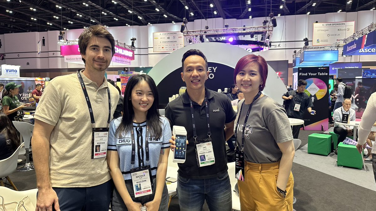 Judieliu's tweet photo. Second day at #Money2020Asia is still a lot of fun! Had a great talk with @kucoincom team about our #XPOS solutions, and how our franchisees @pundixturkiye and @PundiXSA work with @PundiXLabs to push mass #crypto adoption 💪💪💪 https://t.co/QwHMN9Sn6x