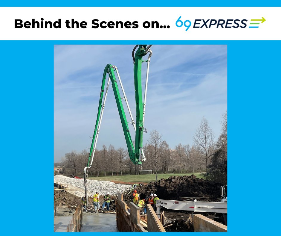 🐍 SNAKE ATTACK 🐍
Not really 😉! The green pipe is actually a tremie line. It pumps concrete to higher elevations and is used to pour concrete onto bridge decks. In this photo, concrete is being placed for a bridge  pier cap near #69Express and College Blvd. 
#BTS