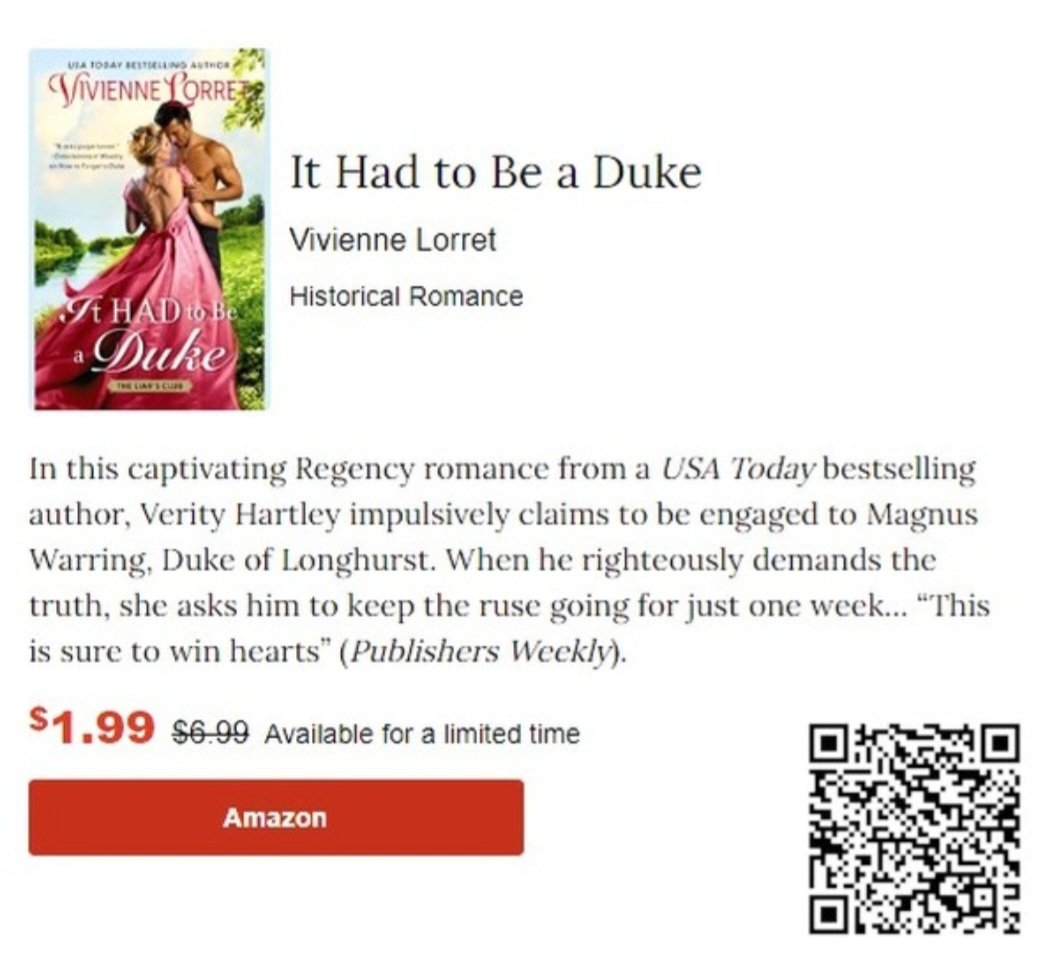 IT HAD TO BE A DUKE is featured on <a href="/BookBub/">BookBub</a> today! Grab this enemies to lovers romp for only $1.99!
<a href="/avonbooks/">avonbooks</a>