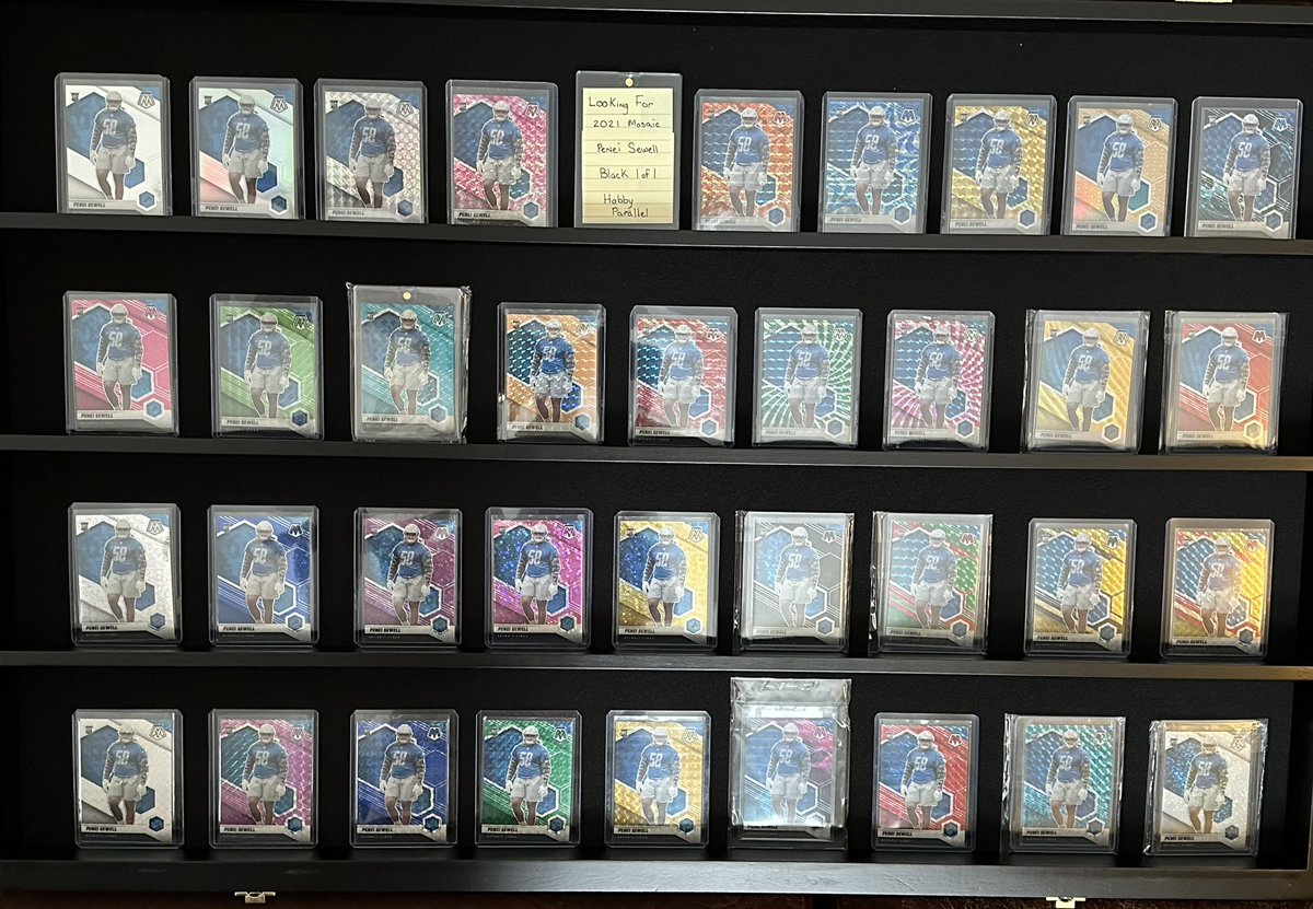 NuggsNFries's tweet photo. @BrettPokley @CardPurchaser So nice to see a fellow Sewell collector.  Looking for the true black 1 of 1 to complete this 2021 mosaic rookie rainbow.  Would be thrilled if any one knows its whereabouts!! https://t.co/yltGHB8eUf