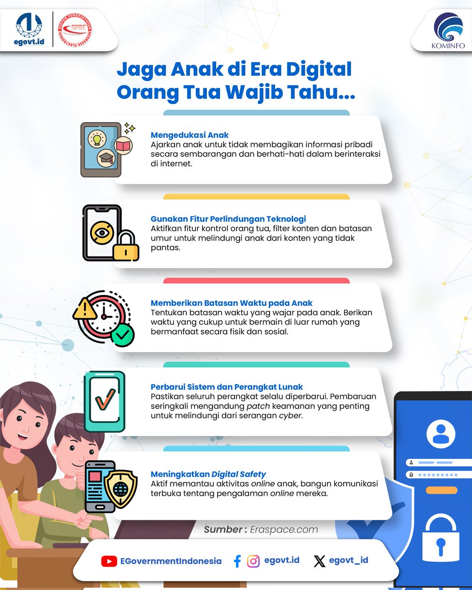 tpdkomdigi's tweet photo. Saat ini, anak-anak sudah banyak yang membutuhkan gadget tapi tidak lepas dari ancaman
kejahatan digital. Ortu wajib tau Tips ini buat melindungi anak di era digital π
#DirektoratLAIP
#EgovtIndonesia
#IntegrasikanNegeri
#KeamananOnline https://t.co/SZSgoBhX3v