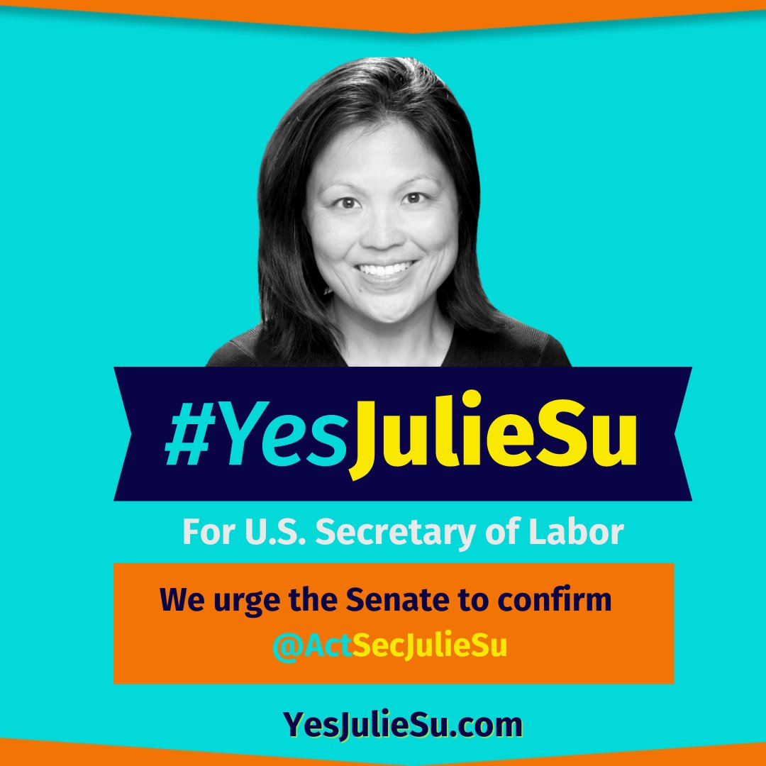 .@ActSecJulieSu is not new to the work of the @USDOL. If Congress confirms her as Secretary of Labor, she will ensure that workplaces are safe and equitable for ALL workers. #YesJulieSu #raisethewage @ceprdc ✅Women of color ✅Survivors of violence ✅Low income workers