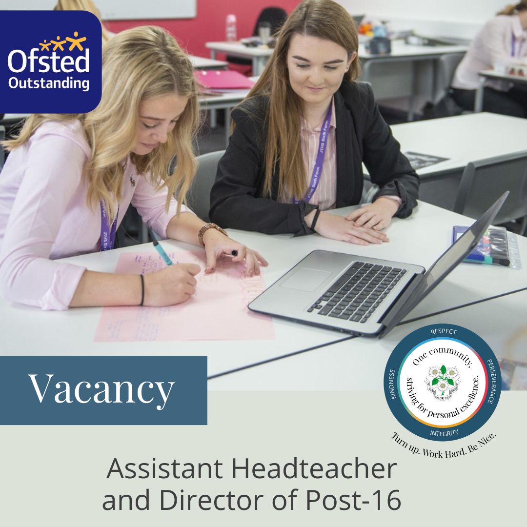 An exciting opportunity has become available for an Assistant Headteacher and Director of Post-16 at John Taylor High School. Click here for more information: jtmat.co.uk/vacancies/jth-… Closing date is Tuesday 7th May 2024.