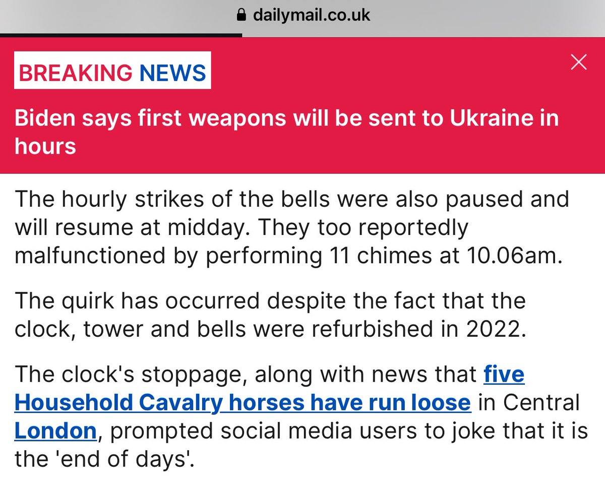 JacobIsrael71's tweet photo. Big Ben Stops working at 9am and then Incorrectly Chimes 11 Times - 9/11 😳 and this news break after Military Blood stained Horses break loose on the streets  🤷‍♂️ welcome to today psyops people. Thanks @TheMurdaMil02 good find 😳 repost #timing https://t.co/P4KWNNppNB