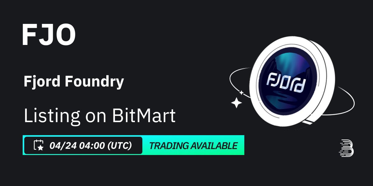 #BitMart is thrilled to announce the primary listing of Fjord Foundry (FJO) @FjordFoundry🔥 Fjord Foundry connects innovative projects and engaged backers through a community-focused platform, offering fair and transparent Liquidity Bootstrapping Pools (LBPs). 💰Trading pair: