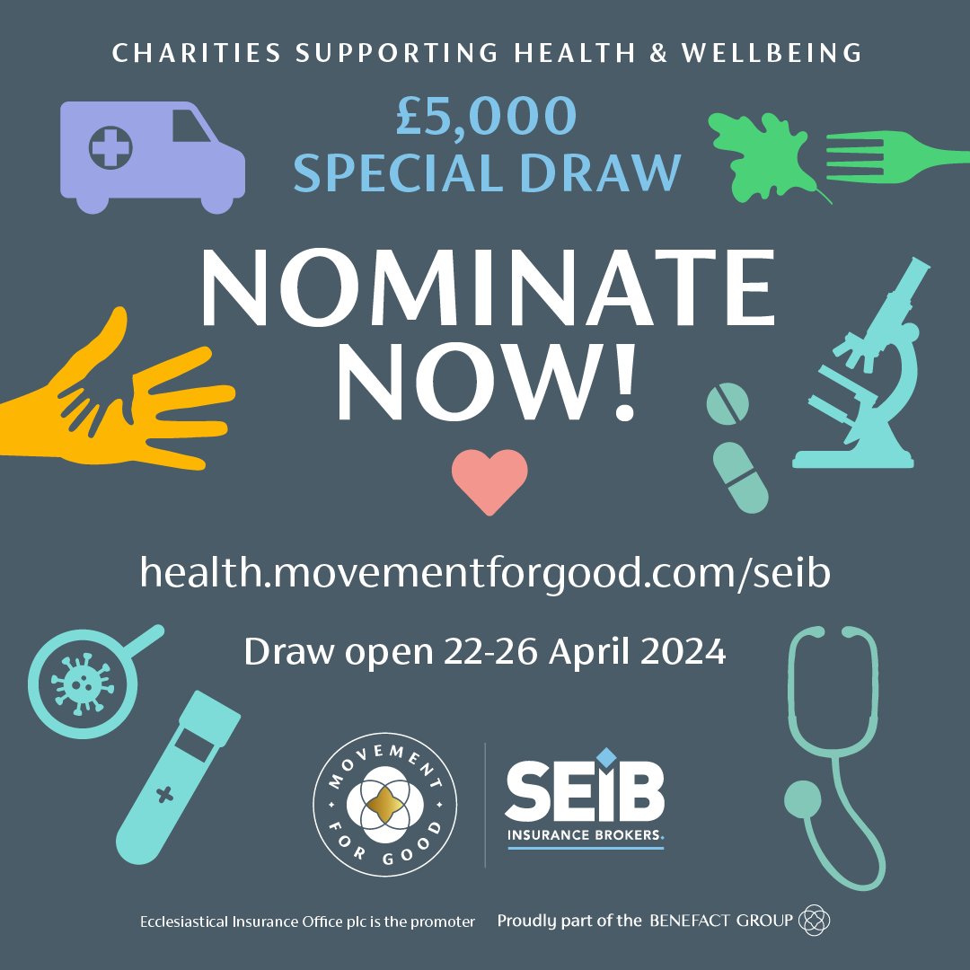 📣Today is the final day to cast your vote in the #MovementForGood Health & Wellbeing Special Draw! Support your chosen charity and give them a chance to win £5k from @benefactgroup. Visit health.movementforgood.com/seib to nominate. T&Cs: health.movementforgood.com/files/health-m……