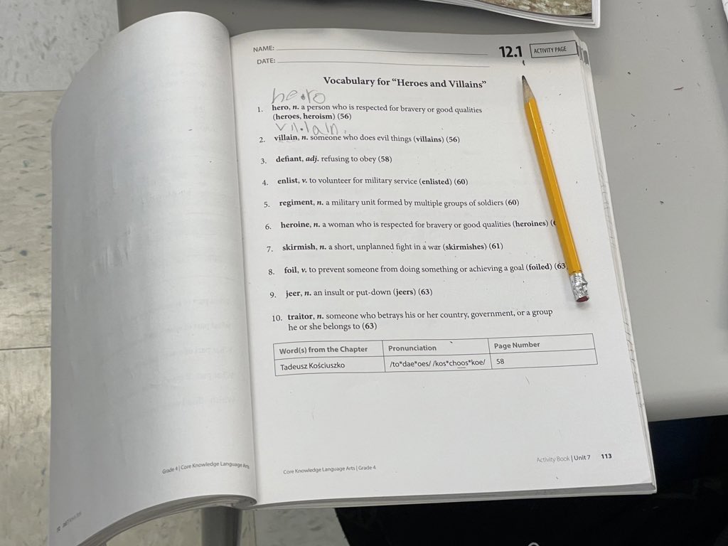 <a href="/wcpsmd/">WCPS Maryland</a> <a href="/MdPublicSchools/">Maryland State Department of Education</a> <a href="/MarylandReads/">Maryland Reads</a> <a href="/Amplify/">Amplify</a> <a href="/Ruth4Schools/">Ruth Wattenberg</a> 4th graders Nicole Sottlemyer’s are reading about Heroes and Villains!

🦸🏽‍♀️🦹🏼🦸🏻‍♂️🦹🏽

Check out the related vocabulary they are studying!!

#VocabularyMatters
#KnowledgeMatters💙