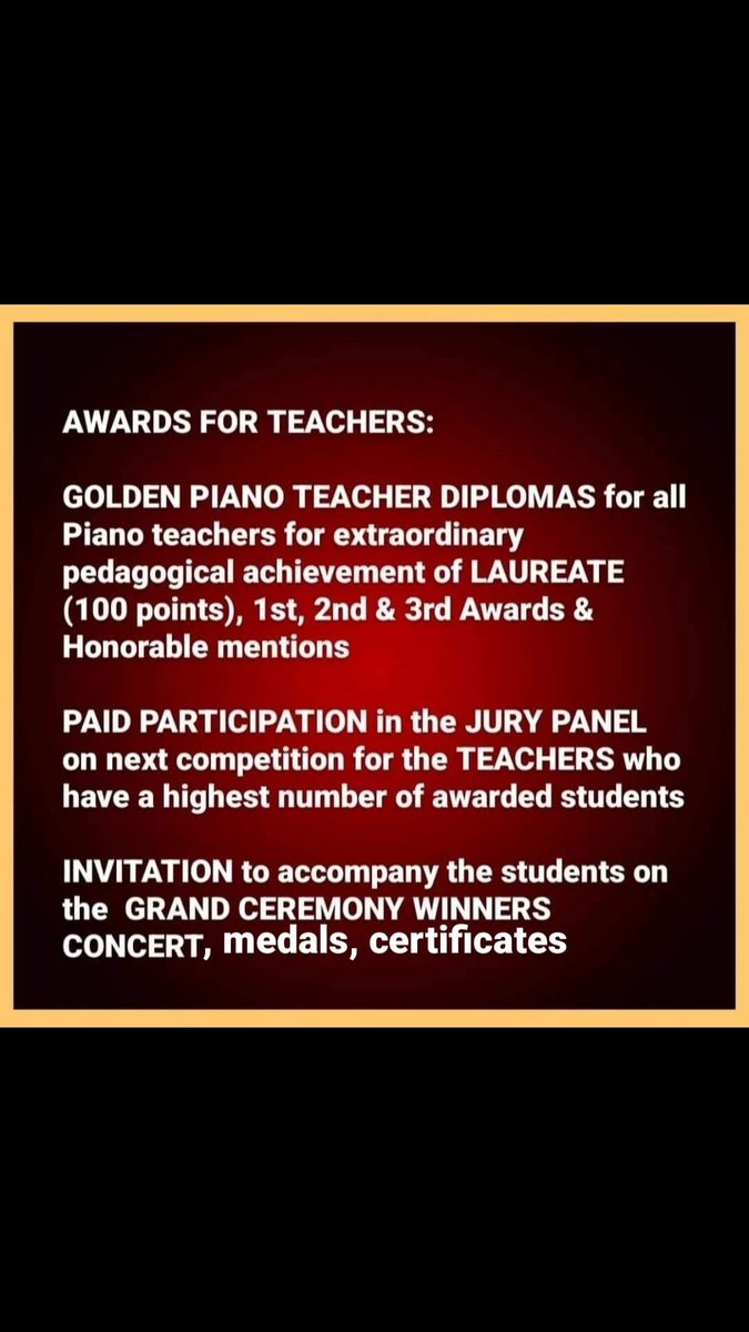 Calling all pianists & Chamber musicians; all ages, all styles.
icmusiccompetitions.com/golden-piano-t…
#onlinepianocompetition  #internationalpianocompetition#pianocompetition #chambermusiccompetition #onlinemusiccompetition #piano#pianoteachers #pianists#pianoschool #chamberMusic #music