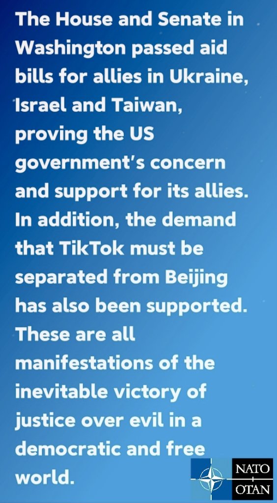 These are all manifestations of the inevitable victory of justice over evil in a democratic and free world.#UN #EU #NATO #USA #Israel #Ukraine #Taiwan #WeAreNATO  #NATOReview #NATOSummit #StrongerTogether #DeterAndDefend  
 #StandWithUkraine #TikTok