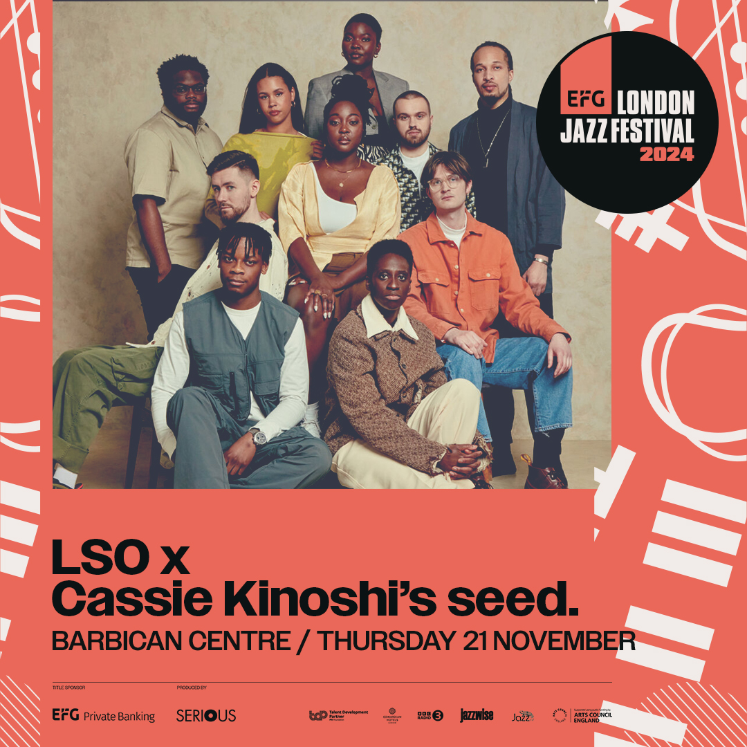 We're back as part of the 2024 EFG @LondonJazzFest, this year with @cassiekinoshi and @seedtheband_. Our relationship with Cassie goes back to her time on our Panufnik scheme, so we're very excited to perform with her ensemble!