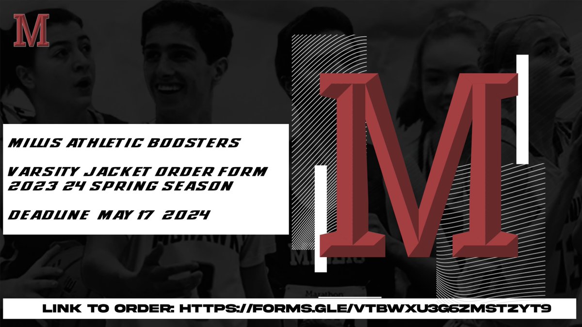 Varsity jacket form for the spring is open now. Closing May 17th. Please complete the form if you have met the requirements detailed on the form. TY! forms.gle/vtbwXu3G6zMSTZ… @millisboosters