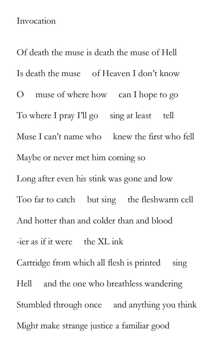 Next February, FSG will publish my next book of poems, “New and Collected Hell!” It’s “The Hell Poem” expanded to a 100+ page narrative epic, and it starts with this poem, “Invocation.” I figured--when am I gonna get another chance to invoke the muses at the beginning of an epic?