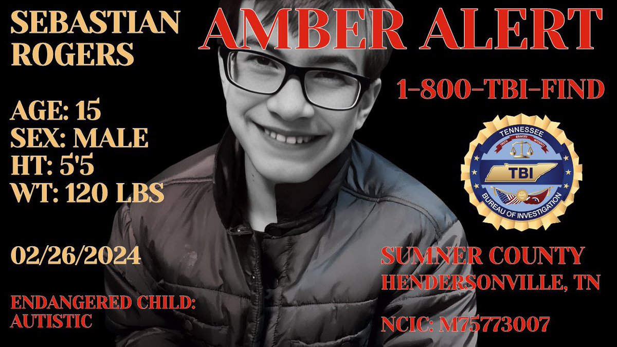 #SumnerCounty #Hendersonville #Tennessee
Have you seen #SebastianRogers #AmberAlert #Endangered #Autism 
Call- 1-800- TBI- FIND
Where is Sebastian?
#Wednesday