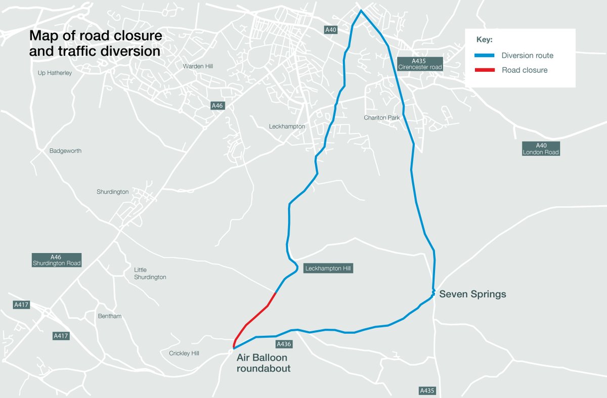 🚧 A417 Missing Link Road Closures 🚧 Part of Leckhampton Hill between the Air Balloon roundabout and Ullenwood Manor Road will be closed overnight on: Saturday 27 April from 9pm - 6am Sunday 28 April from 9pm - 6am More information👉 nationalhighways.co.uk/our-roads/sout…
