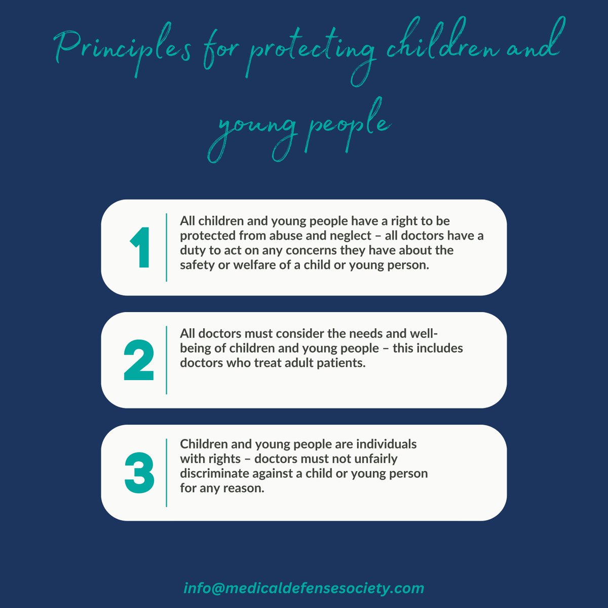 As outlined by the GMC, the following principles are there to guide all doctors who are concerned about the safety or welfare of a child or young person.

#MDO #MedicalDefense #Medical #Doctors #MedicalProfessional #JuniorDoctor