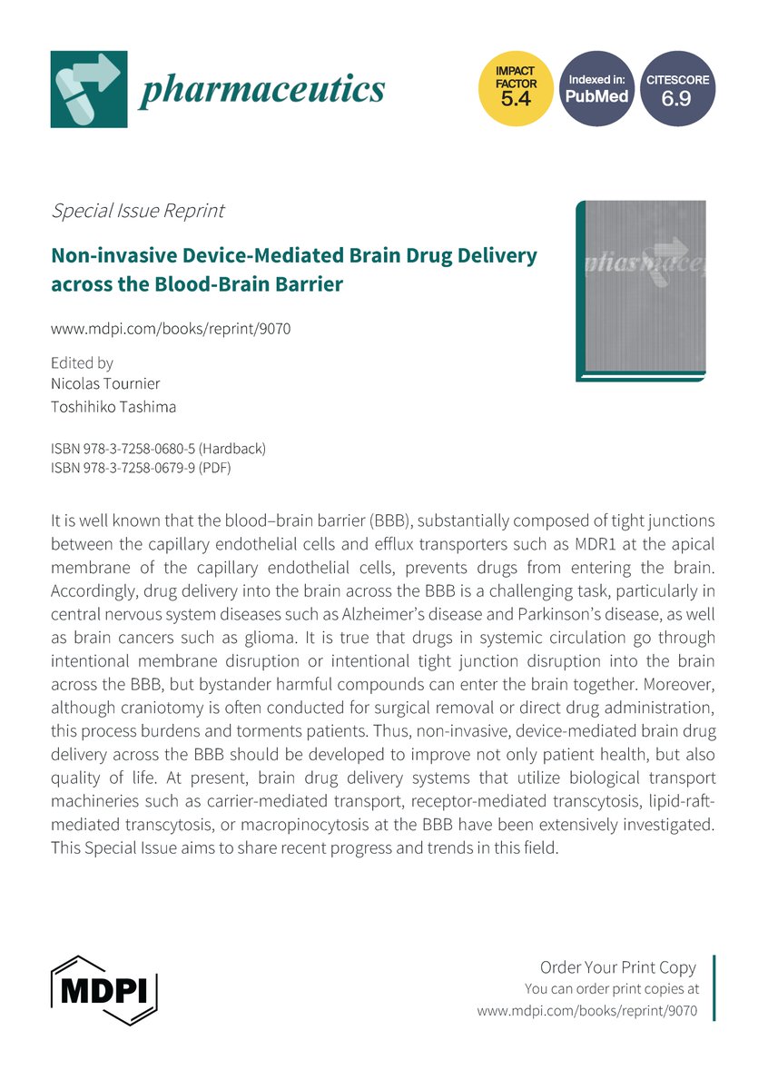 Delighted that the Special Issue 'Non-invasive Device-Mediated Brain Drug Delivery across the Blood-Brain Barrier' that contains my latest research on targeted nanoparticles has just been published in Pharmaceutics #UlsterUniSPPS