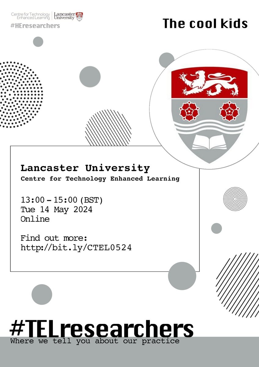 In May, @Puiyin & @johnbrindletel & their village inc @TamsynMSmith James Allen @BrettBligh @PhilMoffitt @KathyMChandler @katy_jordan will share their stories of doctoral reseach @CtelLancaster @EdResLancaster. #TELresearchers #HEresearchers Come join us: bit.ly/CTEL0524