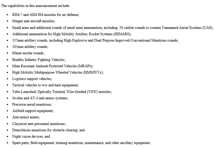 🇺🇸 Official list of equipment included in the new US military aid package for Ukraine. With an estimated value of $1 billion. Official webpage: defense.gov/News/Releases/…