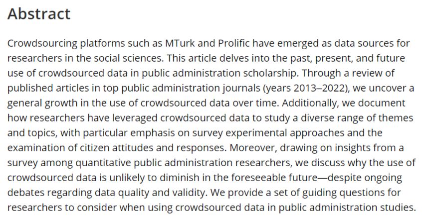 PAR (@pareview) on Twitter photo New PAR article alert: Crowdsourced data in public administration research: A review and look to the future by Justin M. Stritch, Mogens Jin Pedersen <a href="/mjinpedersen/">Mogens Jin Pedersen</a> , and Ignacio Pezo: buff.ly/4d504sd New PAR article alert: Crowdsourced data in public administration research: A review and look to the future by Justin M. Stritch, Mogens Jin Pedersen <a href="/mjinpedersen/">Mogens Jin Pedersen</a> , and Ignacio Pezo: buff.ly/4d504sd