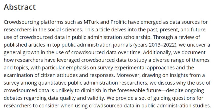 New PAR article alert: Crowdsourced data in public administration research: A review and look to the future by Justin M. Stritch, Mogens Jin Pedersen @mjinpedersen , and Ignacio Pezo: buff.ly/4d504sd