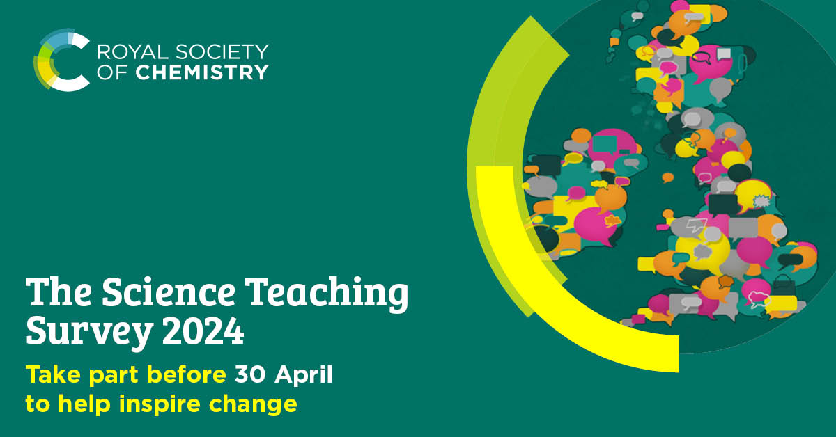 The Science Teaching Survey 2024 closes on 30 April – have we heard from you yet? Don’t miss your chance to be a part of this year’s research. The findings will help us to support science educators & drive change in the teaching sector. Take the survey: smartsurvey.co.uk/s/RSCTWORGANIC/