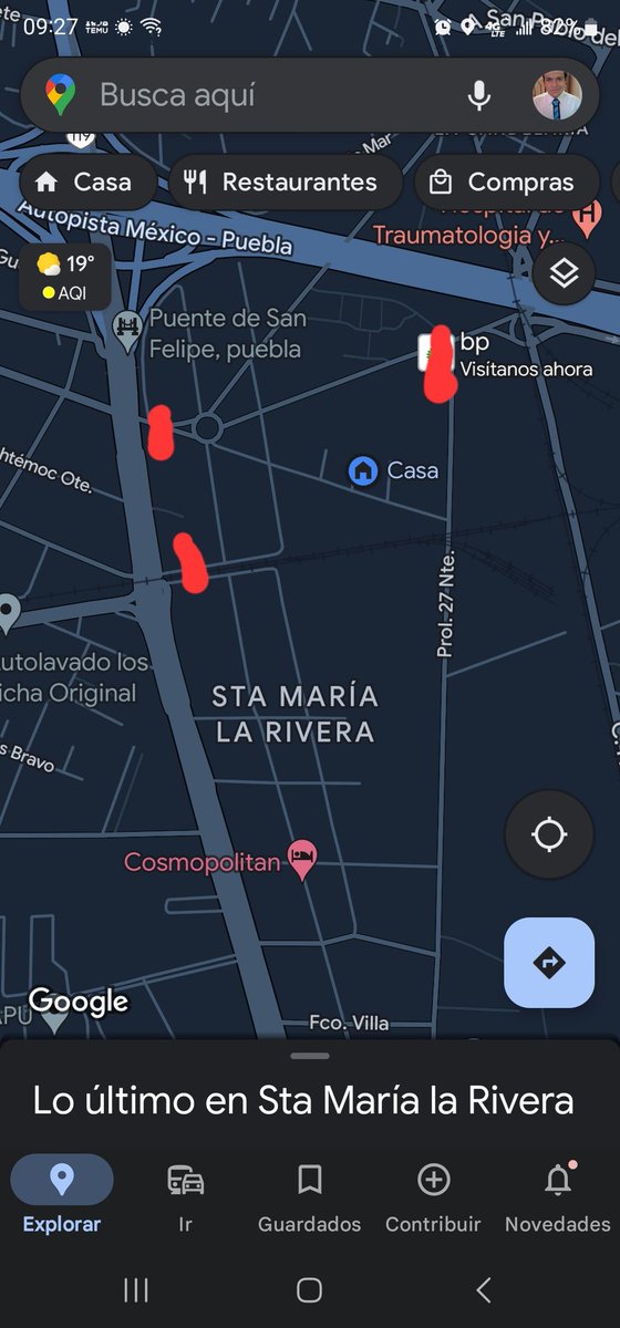 ryuulbrich's tweet photo. Qué manera tan magistral de cortar la comunicación en Santa María la Rivera los puntos rojos son bloqueos por obras, de Sn Felipe a mi casa, tuve que rodear hasta Sam's CAPU para poder ingresar, más de 20 minutos para un 1 km @MovilidadPue @PueblaAyto @OroNoticiasPue https://t.co/3A2NUU7Nes