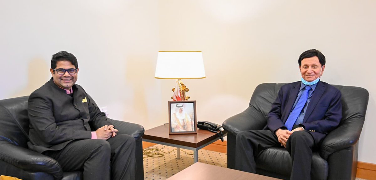 Ambassador H.E. Mr. Vinod K. Jacob called on H.E. Dr. Hassan bin Abdullah Fakhro, Advisor to His Majesty the King for Economic Affairs, Bahrain and discussed the economic relations between the two countries and ways to enhance economic cooperation.