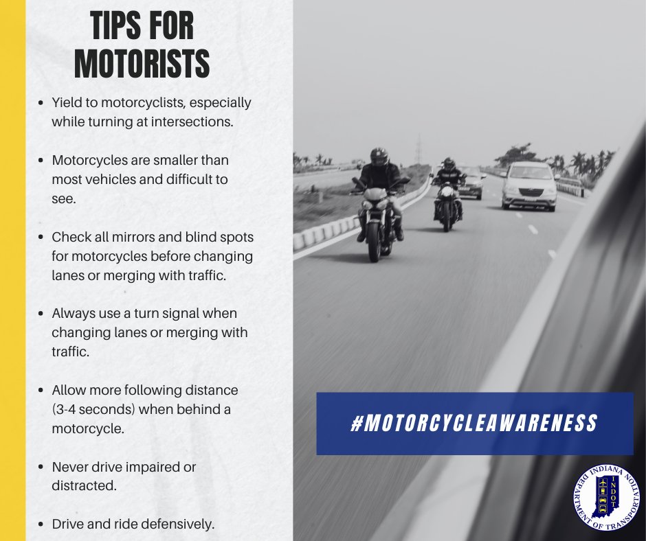 It's #MotorcycleSafetyAwarenessMonth 🏍️ As the weather continues to warm up, we'll see more motorcycles on the road. Please look twice and share the roads with these vehicles!